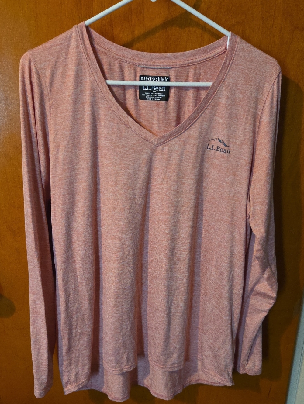 L.L. Bean Women's Heathered Rose Long Sleeve Insect Shield V-Neck Tee